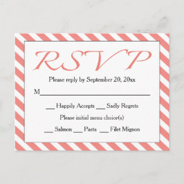 RSVPピンク&ホワイトストライプ結婚/パーティー インビテーションポストカード