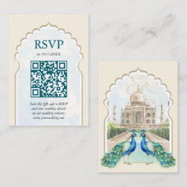 RSVPピーコックタージマハルインディアン結婚のQRコード エンクロージャーカード