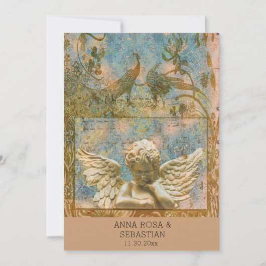 *~ RSVPピーコックヴィンテージビクトリアンQR AR24結婚s 招待状 (正面)