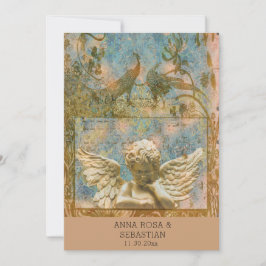 *~ RSVPピーコックヴィンテージビクトリアンQR AR24結婚s 招待状