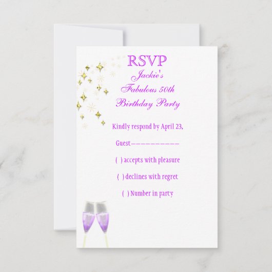 RSVPファブルースファンタスティックパープルハイヒールグリッター 出欠カード (裏面)