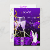 RSVPファブルースファンタスティックパープルハイヒールグリッター 出欠カード (正面/裏面)