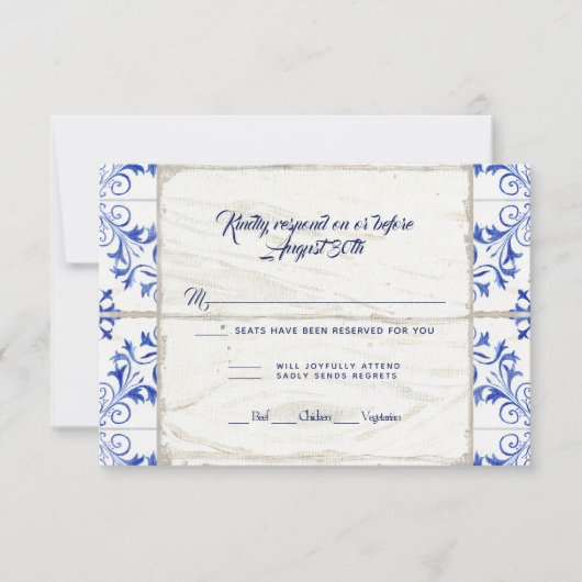 RSVPファームハウスファームラピスブルーホワイトウッド素朴 出欠カード (正面)