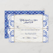 RSVPファームハウスファームラピスブルーホワイトウッド素朴 出欠カード (正面/裏面)