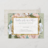 RSVPフランスのフローラリース赤面ピンクローズ金ゴールド 出欠カード (正面/裏面)