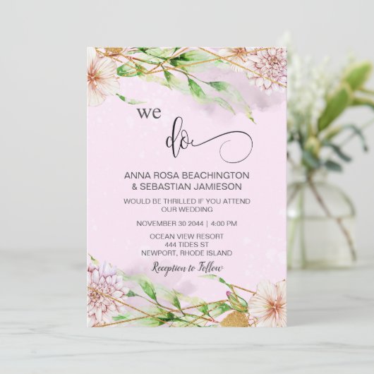 *～* RSVPフローラジオメトリAR15 QRを実行結婚します 招待状 (スタンド正面)