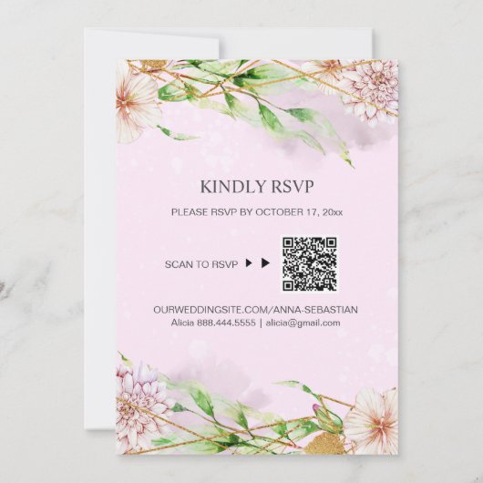 *～* RSVPフローラジオメトリAR15 QRを実行結婚します 招待状 (裏面)