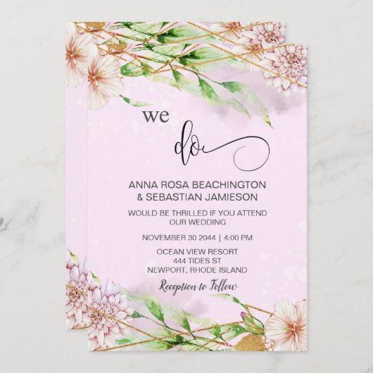 *～* RSVPフローラジオメトリAR15 QRを実行結婚します 招待状 (正面/裏面)