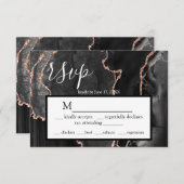 RSVPブラックアゲートバラ金ゴールドグリッター応答カード 出欠カード (正面/裏面)