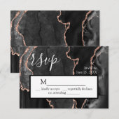 RSVPブラックアゲートバラ金ゴールドグリッター応答カード 出欠カード (正面/裏面)