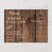 RSVPブラックレースフェイクとウッド インビテーションポストカード (裏面)