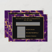 RSVPブラック、金ゴールド、パープル大理石 出欠カード (正面/裏面)