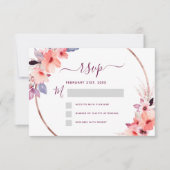 RSVPブルゴーニュフローラバラ金ゴールド幾何結婚型 招待状 (正面)