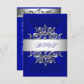 RSVPブルー王室のオンシルバーバースデーパーティー 出欠カード (正面/裏面)