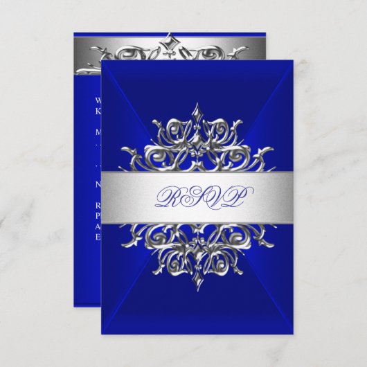 RSVPブルー王室のオンシルバーバースデーパーティー 出欠カード (正面/裏面)