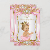 RSVPブロンドガールプリンセスベビーシャワーピンクシルク 招待状 (正面/裏面)