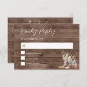 RSVPブ素朴ーツCowboy女性のカーボーイフローラ結婚 出欠カード (正面/裏面)