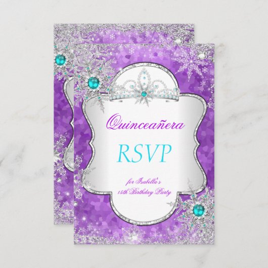 RSVPプリンセスキンセアニェラパープルティール（緑がかった色） 出欠カード (正面/裏面)