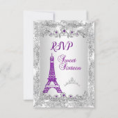 RSVPプリンセススウィート16パープルシルバーフォトパーティー 招待状 (正面)