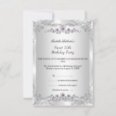 RSVPプリンセススウィート16パープルシルバーフォトパーティー 招待状 (裏面)