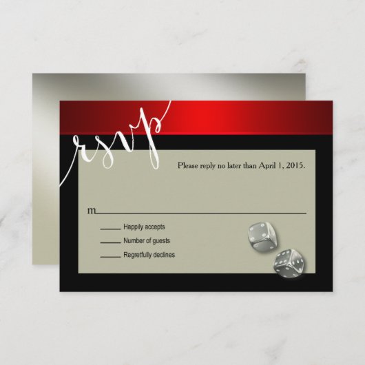 RSVPベガスのカジノの破片|の赤い銀製の黒 出欠カード (正面/裏面)
