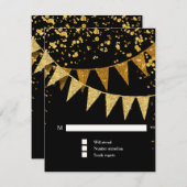 RSVPペナントモダンバナーとグリッター紙吹雪 出欠カード (正面/裏面)