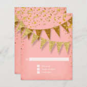 RSVPペナントモダンバナーとグリッター紙吹雪 出欠カード (正面/裏面)