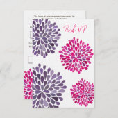 RSVPホットピンク&パープルフローラ開花結婚ズカード 出欠カード (正面/裏面)