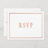 RSVPホワイトコッパーシンプルオレンジ結婚色 インビテーションポストカード (正面/裏面)