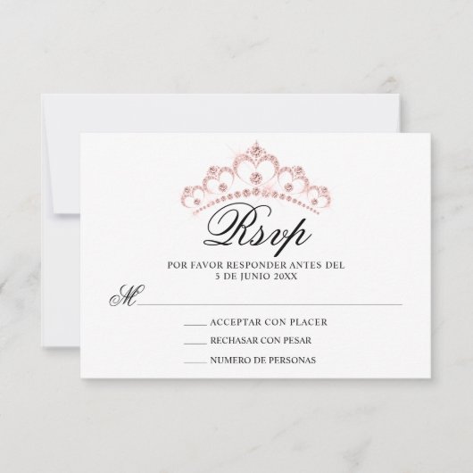 RSVPホワイトピンクキンセスペインのーニェラカンス 出欠カード (正面)