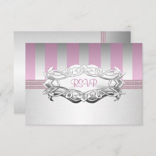 RSVPホワエレガントイトピンクストライプ誕生日2 出欠カード (正面/裏面)