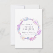 RSVPボーホフェザーパープルトバルベビー賛美ズ 出欠カード (正面)