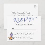 RSVPボー航海のトいかりフローラブルーポストカード インビテーションポストカード (正面/裏面)