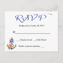 RSVPボー航海のトいかりフローラブルーポストカード インビテーションポストカード