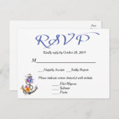 RSVPボー航海のトいかりフローラブルーポストカード インビテーションポストカード (正面/裏面)