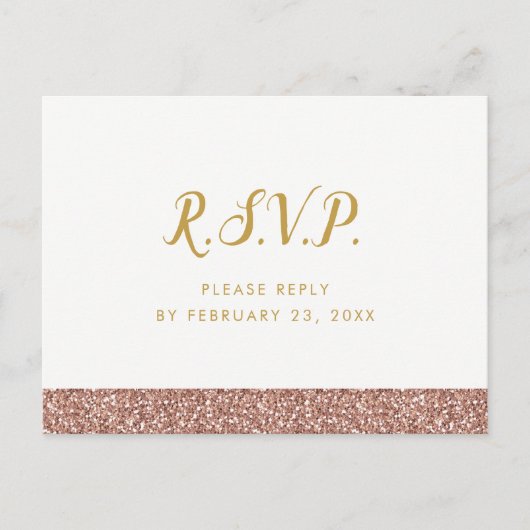 RSVPポストカードバラ金ゴールドピンクシンプルグリッターストライプ インビテーションポストカード (正面)