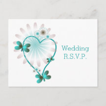 RSVPポストカードミントバタフライハート