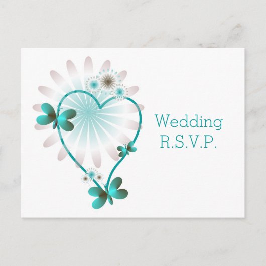 RSVPポストカードミントバタフライハート インビテーションポストカード (正面)