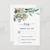 RSVPマグノリアユーカリプトゥスウォーターエレガントカラー 招待状 (正面/裏面)