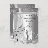 RSVPマスカレードパーティー素晴らしい50シルバー 出欠カード (正面/裏面)