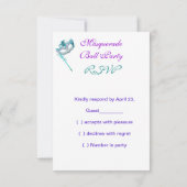 RSVPマスカレードボールパーティーティール(緑がかった色)ブルーパープルマスク 出欠カード (裏面)