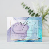 RSVPマーブルエレガントインクアクア鮮やかバイオレット 出欠カード (スタンド正面)