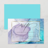RSVPマーブルエレガントインクアクア鮮やかバイオレット 出欠カード (正面/裏面)