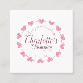 RSVPミニピンク&ホワイト《キリスト教》洗礼式や命名式娘 スクエア名刺