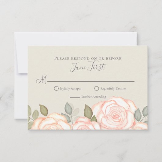 RSVPミニマモダンリストエレガントフローラセージ緑 出欠カード (正面)
