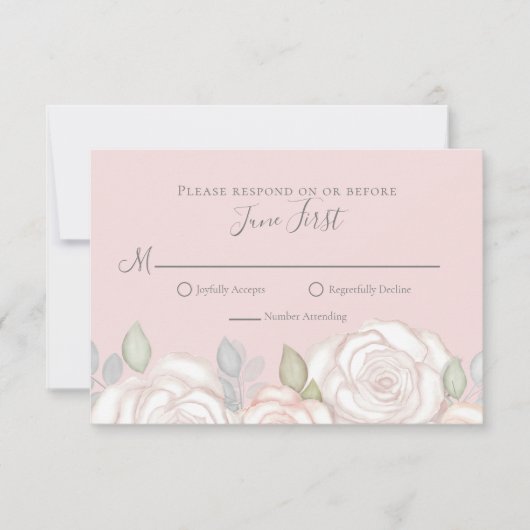 RSVPミニマモダンリストエレガントフローラ赤面ピンク 出欠カード (正面)