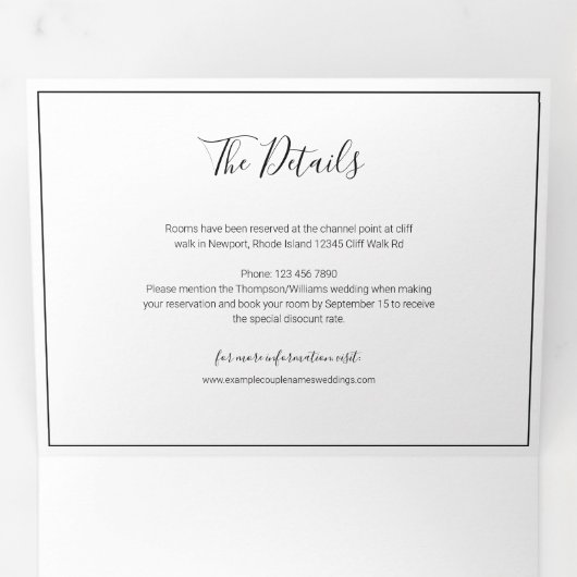 RSVPミニマルと詳細を使ったフレームの写真 三つ折り招待状 (内部最初)