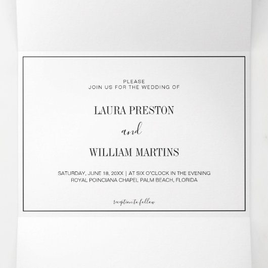 RSVPミニマルと詳細を使ったフレームの写真 三つ折り招待状 (内部中)