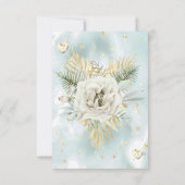 RSVPミントティール(緑がかった色)金ゴールド大理石バラフローラ 出欠カード (裏面)