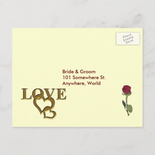RSVPメニュー郵便はがきを結婚する愛ハート及び赤いバラ インビテーションポストカード (裏面)